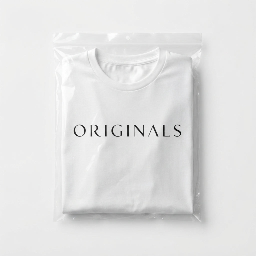 ORIGINALS Minimalist Serif Typography Graphic T-Shirt - Premium Soft Cotton Crew Neck Tee in White & Blue