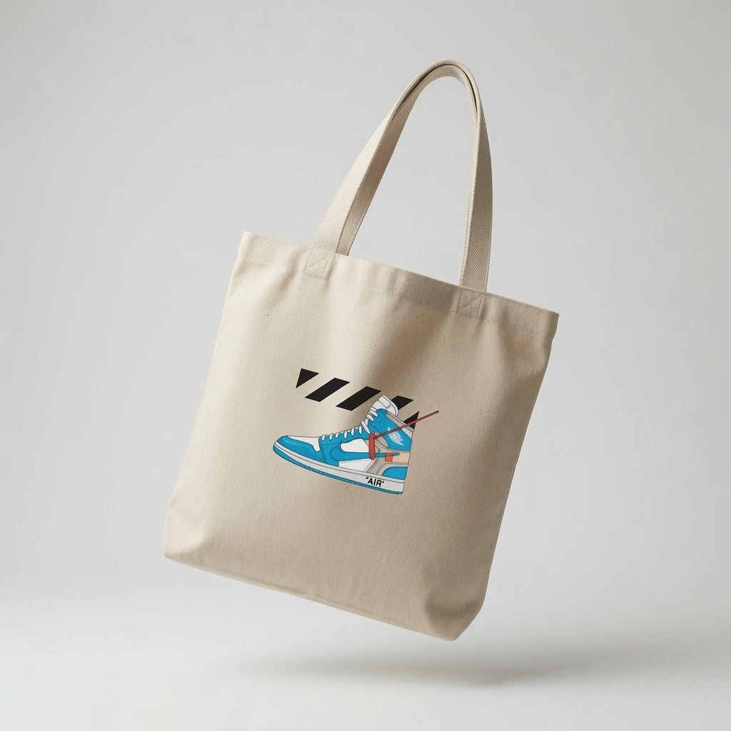 Blue Deconstructed High-Top Graphic Canvas Tote Bag - Off-Court Streetwear Shoulder Bag
