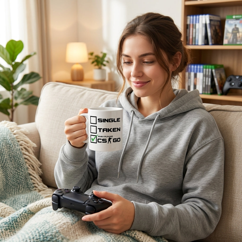 Single Taken Busy Playing CSGO Ceramic Coffee Mug 11oz Premium White Funny Gaming Cup Gift for Gamers
