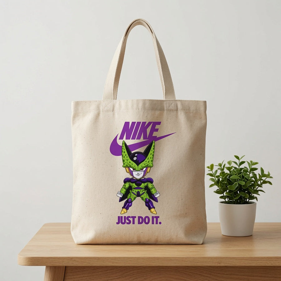 Chibi Perfect Cell Purple Nike Swoosh "Just Do It" Cotton Canvas Tote Bag