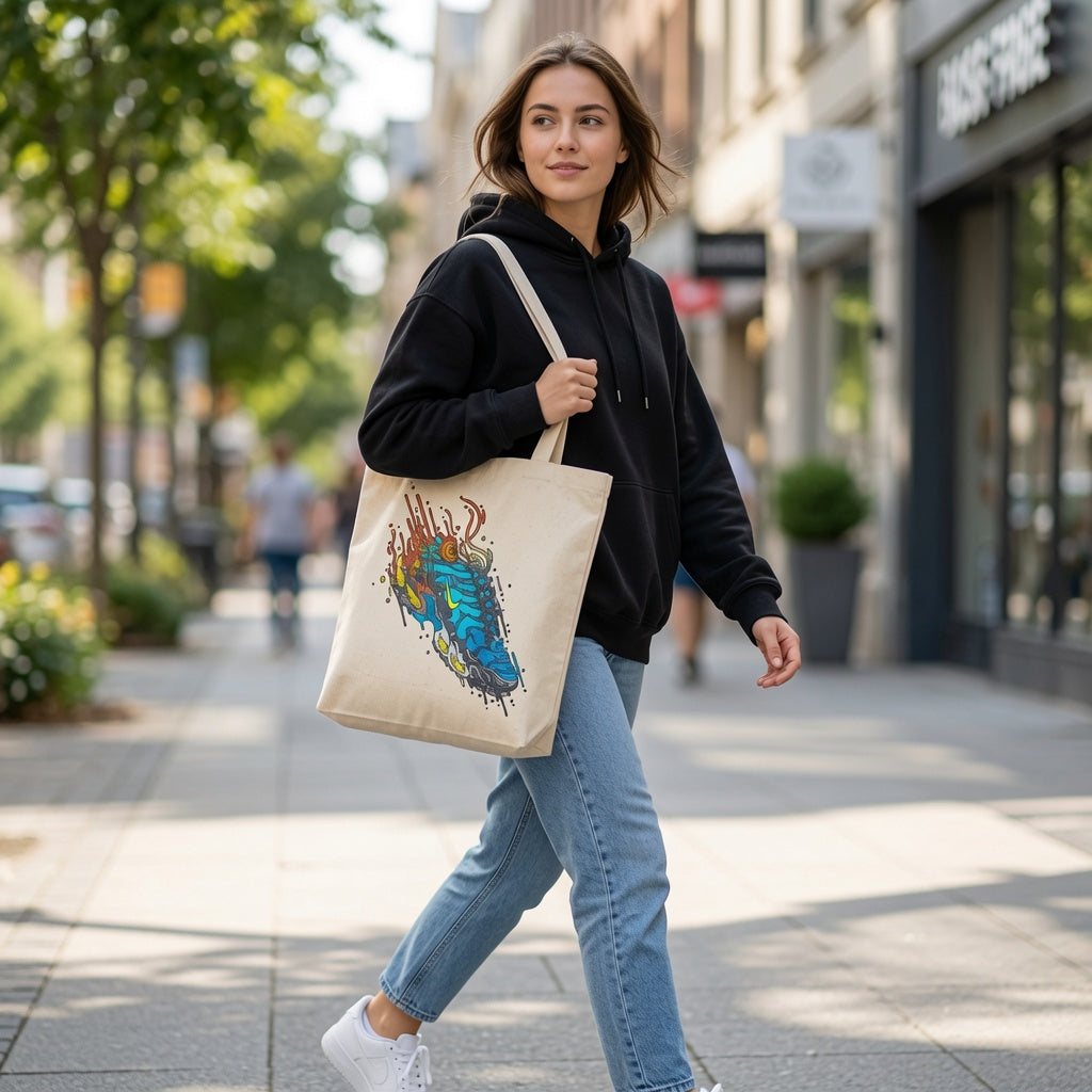 Psychedelic Splash Sneaker Graphic Canvas Tote Bag - Abstract Colorful Streetwear Shoulder Bag