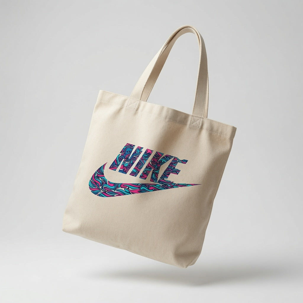 Psychedelic Swirl Logo Graphic Canvas Tote Bag - Abstract Wave Streetwear Shoulder Bag