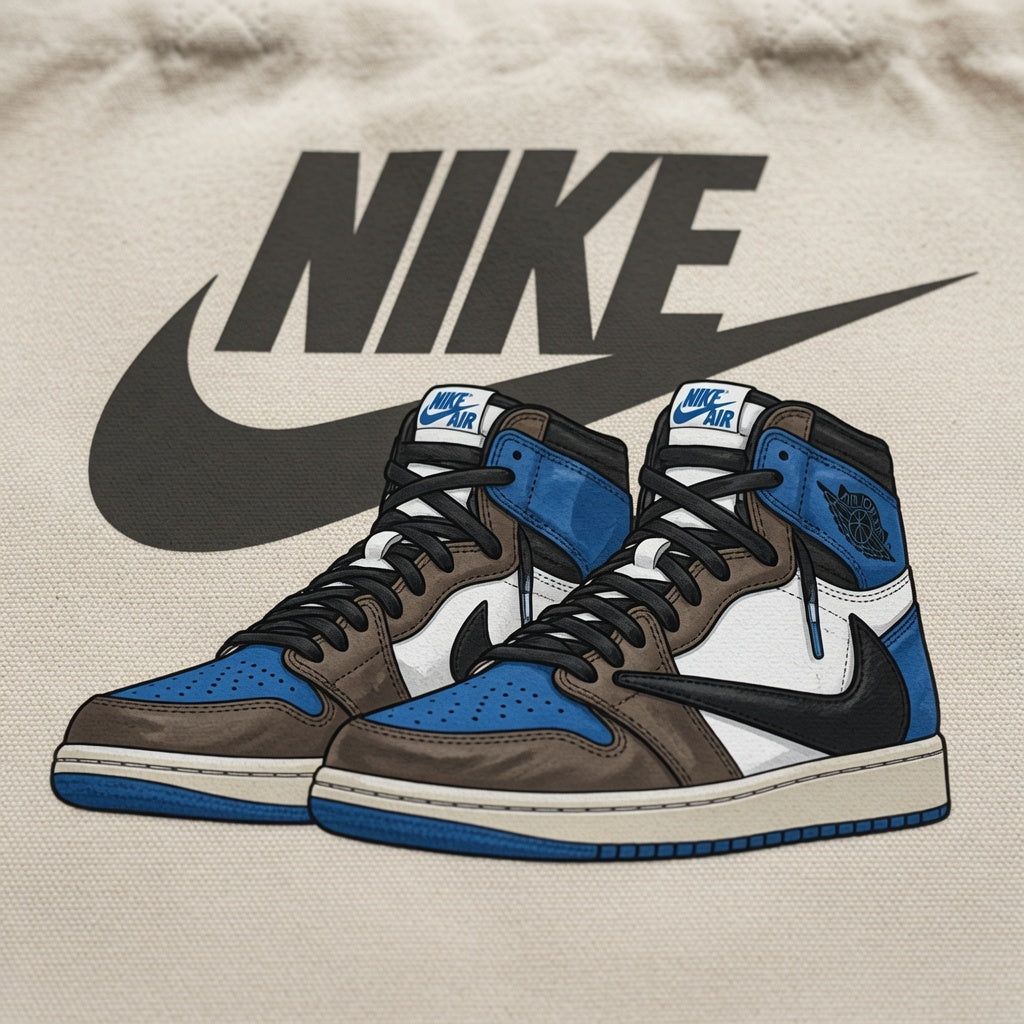Blue & White High-Top Graphic Canvas Tote Bag - Reverse Swoosh Streetwear Shoulder Bag