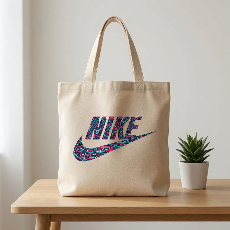 Psychedelic Swirl Logo Graphic Canvas Tote Bag - Abstract Wave Streetwear Shoulder Bag