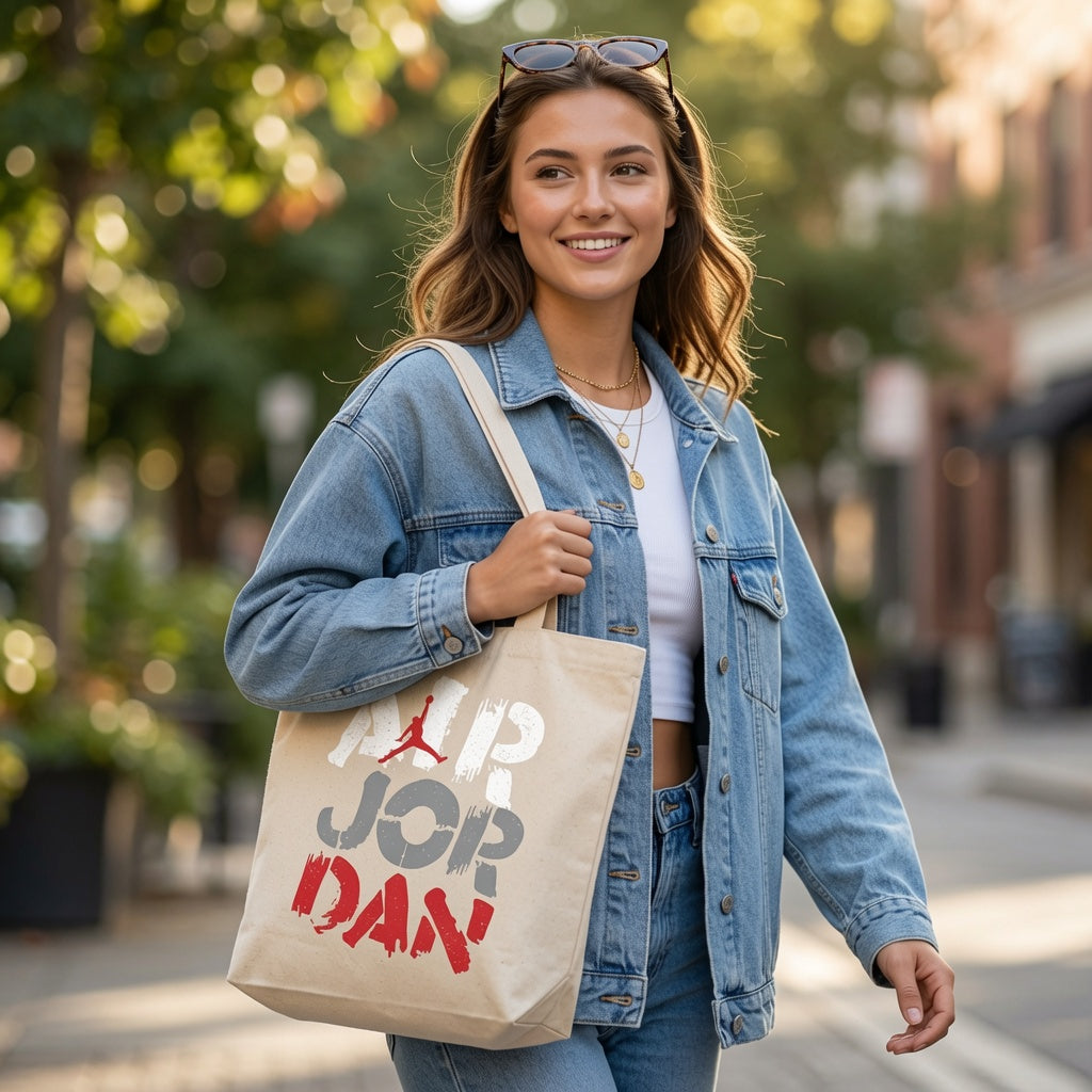 Grunge Air Typography Graphic Canvas Tote Bag - Distressed Streetwear Shoulder Bag