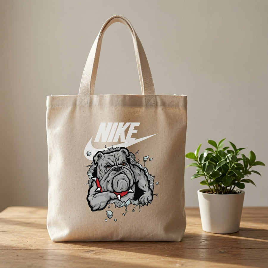 Angry Bulldog Mascot Graphic Canvas Tote Bag | Edgy Streetwear Cotton Carryall