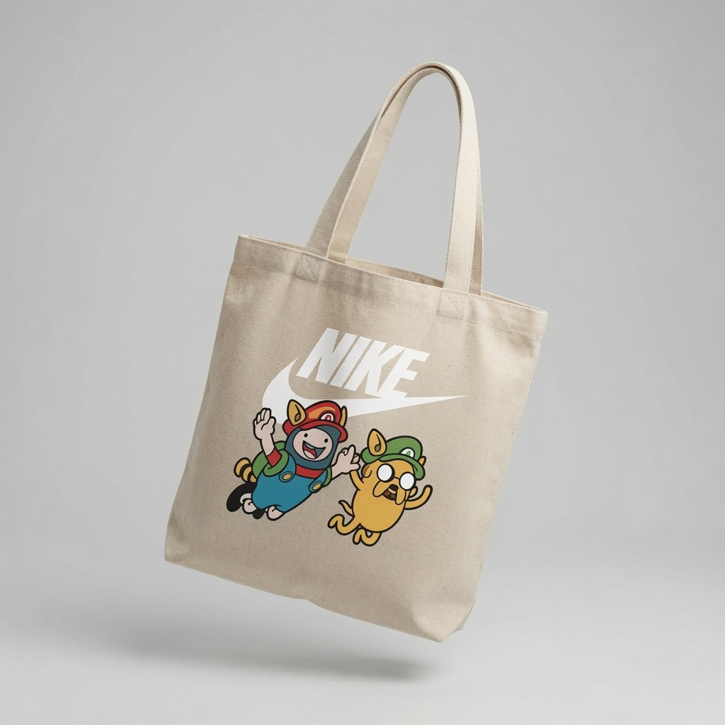 Adventure Time x Super Mario Bros Parody Canvas Tote Bag - Anime Pop Culture Canvas Handbag