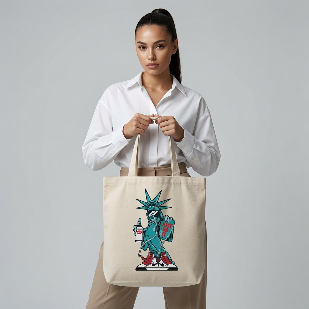 Statue of Liberty Street Art Graphic Canvas Tote Bag - Graffiti & Sneakers Urban Shoulder Bag