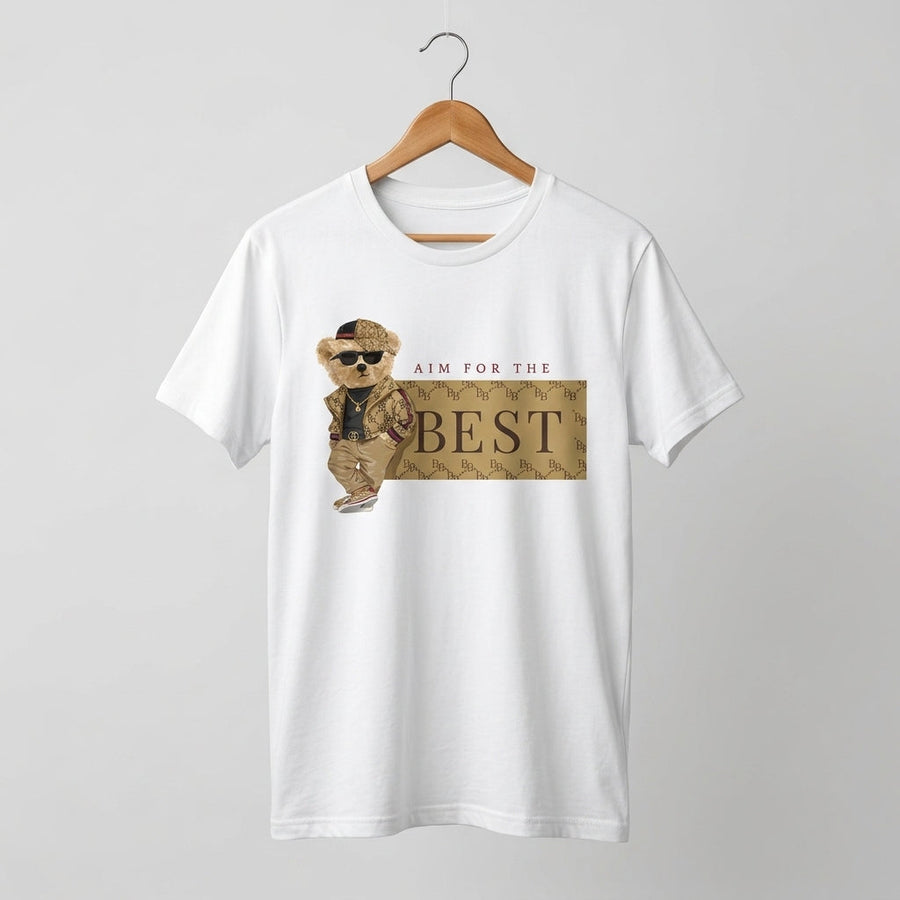 Aim For The Best Cool Teddy Bear Graphic T-Shirt - Black Blue & Black Unisex Premium Cotton Urban Streetwear Tee