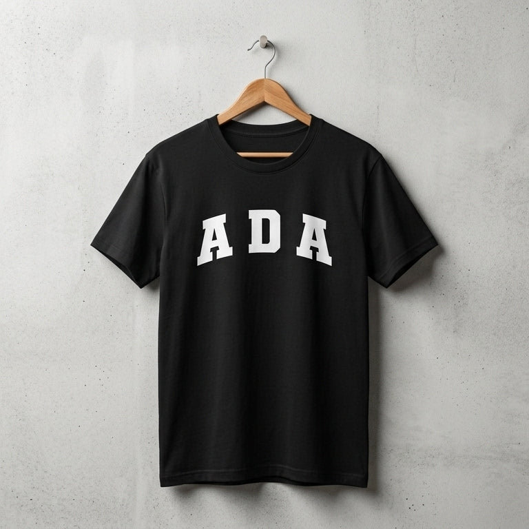 ADA College Varsity Typography Graphic T-Shirt - Premium Cotton Crew Neck Streetwear Tee in Black, Blue