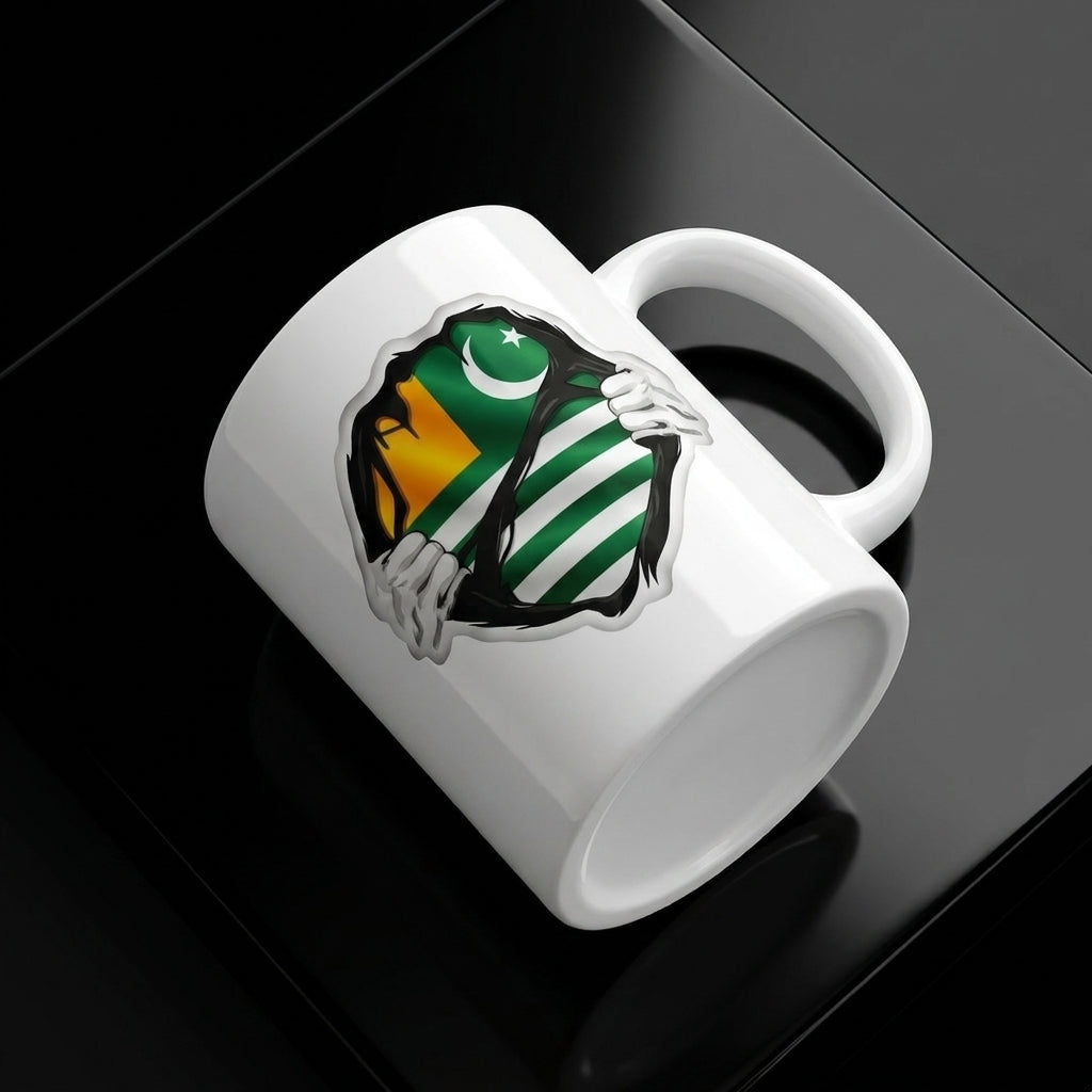Kashmir Flag Inside Ripped Chest Superhero Graphic Ceramic Cup – High-Quality Printed Tea & Coffee Drinkware