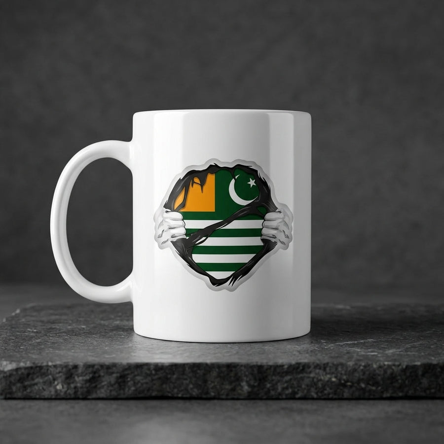 Kashmir Flag Inside Ripped Chest Superhero Graphic Ceramic Cup – High-Quality Printed Tea & Coffee Drinkware