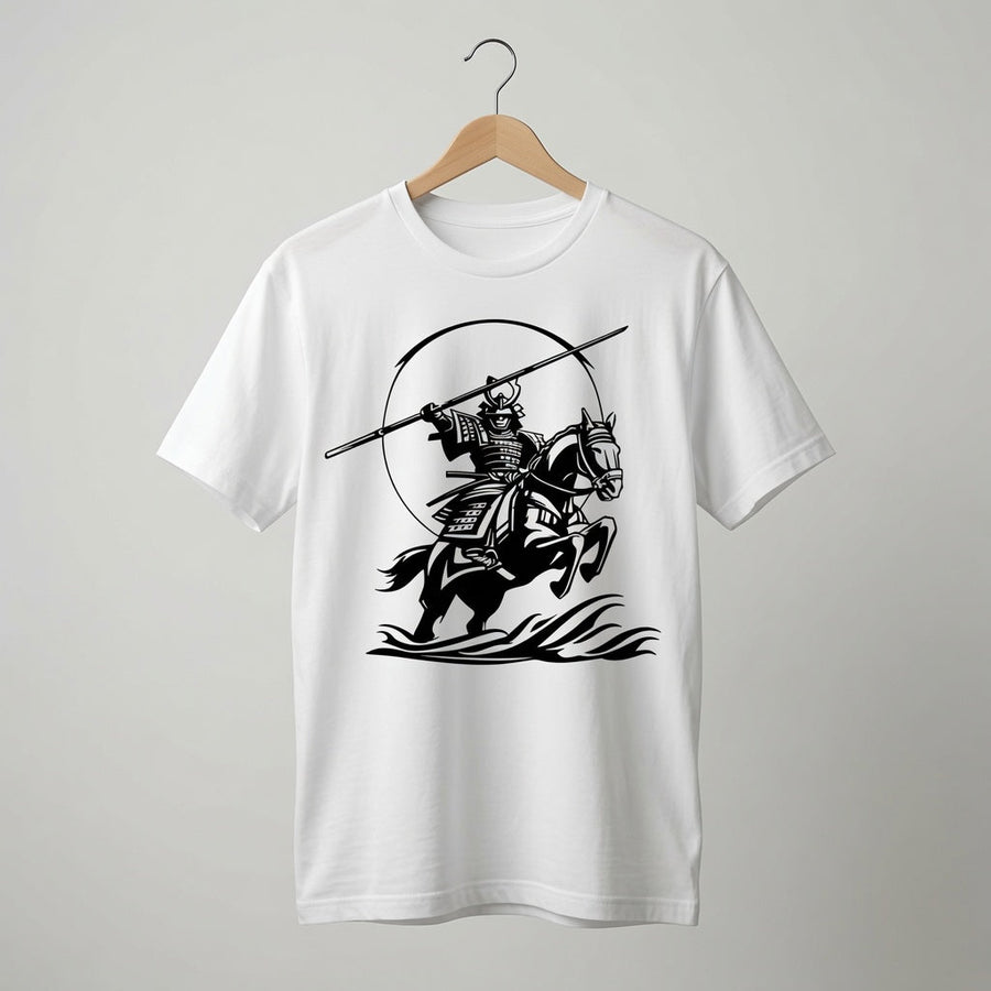 Samurai Horseback T-Shirt Japanese Warrior Graphic Tee White
