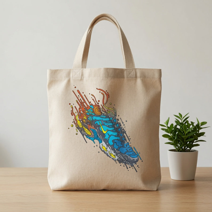 Psychedelic Splash Sneaker Graphic Canvas Tote Bag - Abstract Colorful Streetwear Shoulder Bag