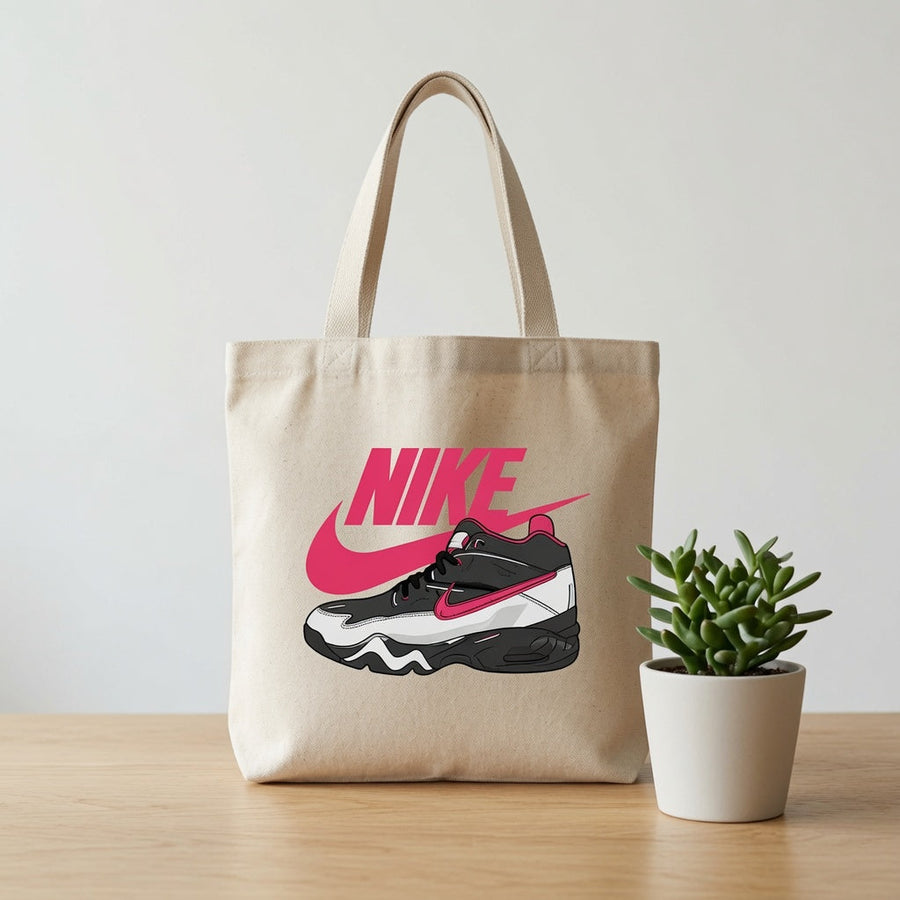 Retro Pink & Black Sneaker Graphic Nike Swoosh Cotton Canvas Tote Bag
