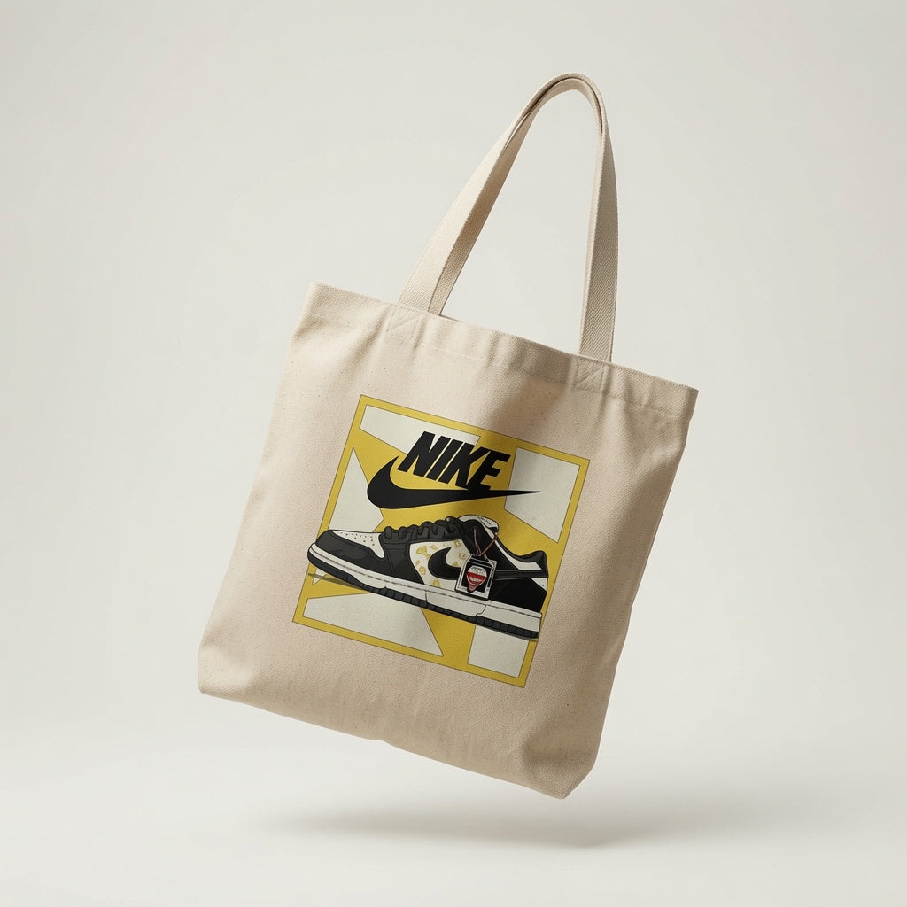 Black & Yellow Framed Sneaker Canvas Tote Bag - Graphic Low-Top Streetwear Shoulder Bag