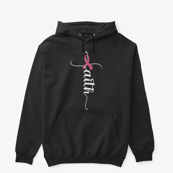 Breast Cancer Awareness Hoodie – Pink Ribbon Graphic Black Pullover