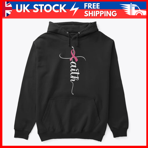 Breast Cancer Awareness Hoodie – Pink Ribbon Graphic Black Pullover