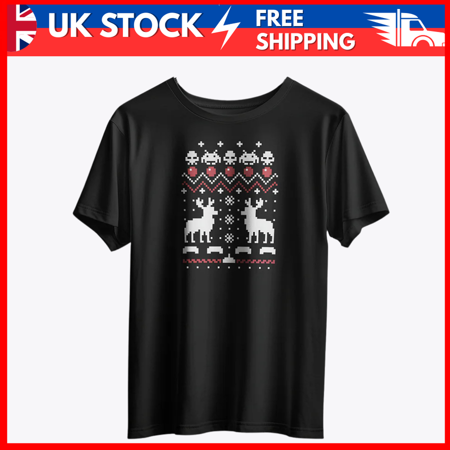 Festive Pixel Reindeer Christmas T-Shirt