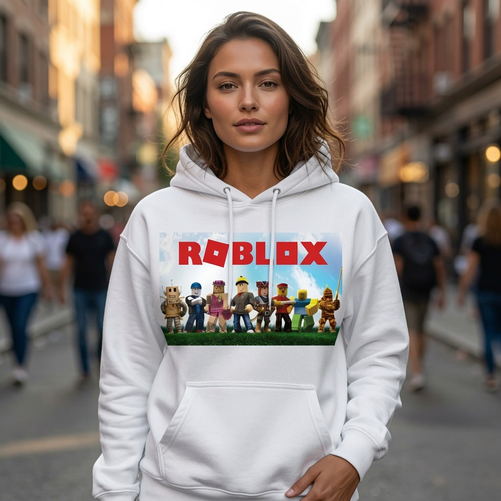 Roblox Gaming Hoodie Black White Pullover Graphic Sweatshirt Kids Unisex Gear
