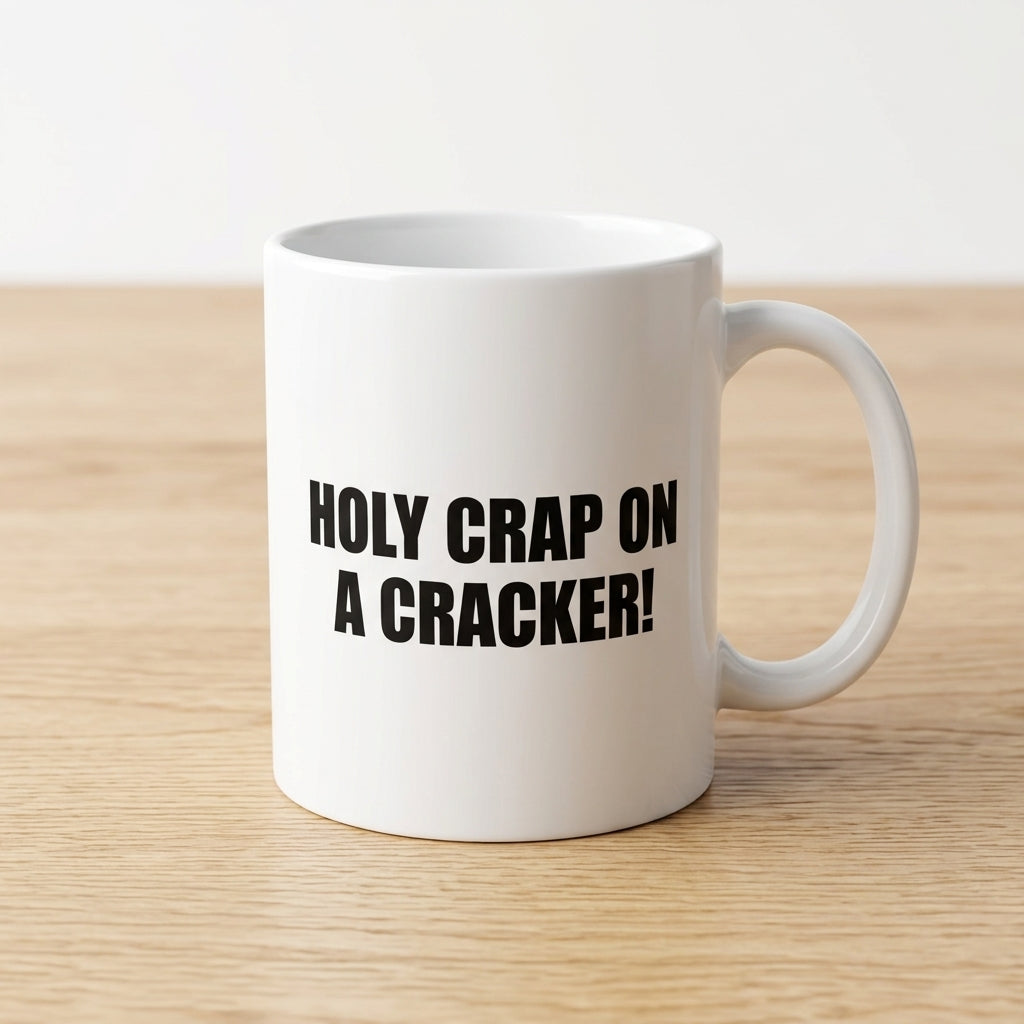Holy Crap On A Cracker Funny Ceramic Coffee Mug - Hilarious Sarcastic Exclamation Quote Drinkware Cup (11oz)