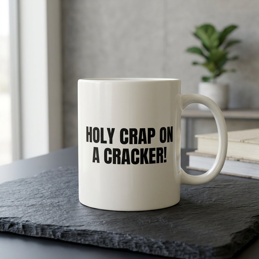 Holy Crap On A Cracker Funny Ceramic Coffee Mug - Hilarious Sarcastic Exclamation Quote Drinkware Cup (11oz)