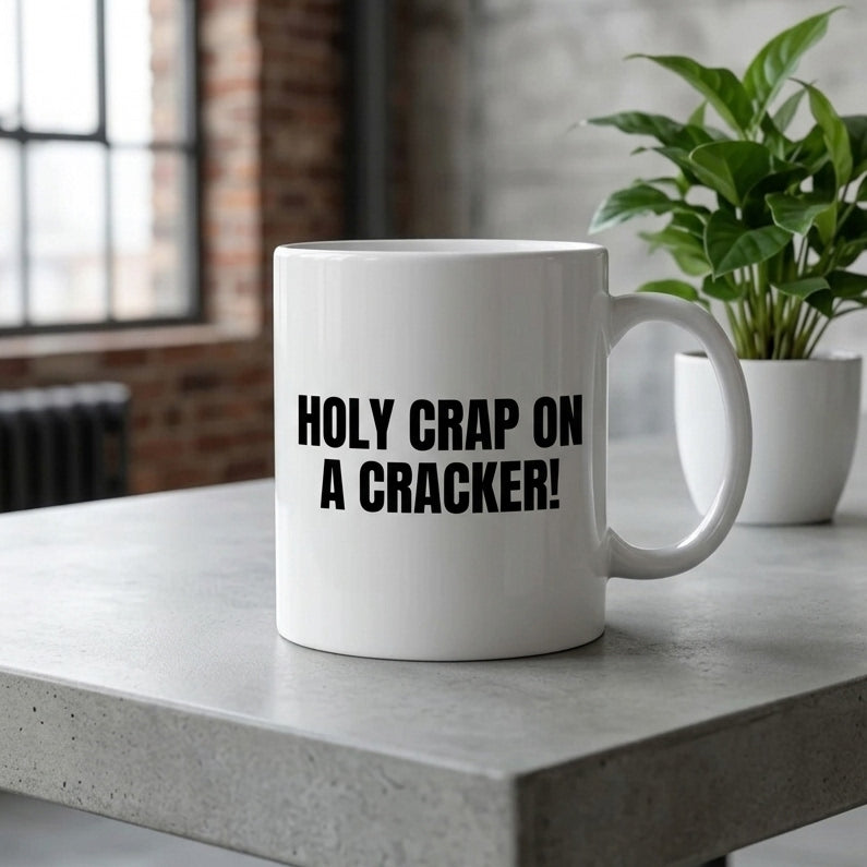 Holy Crap On A Cracker Funny Ceramic Coffee Mug - Hilarious Sarcastic Exclamation Quote Drinkware Cup (11oz)