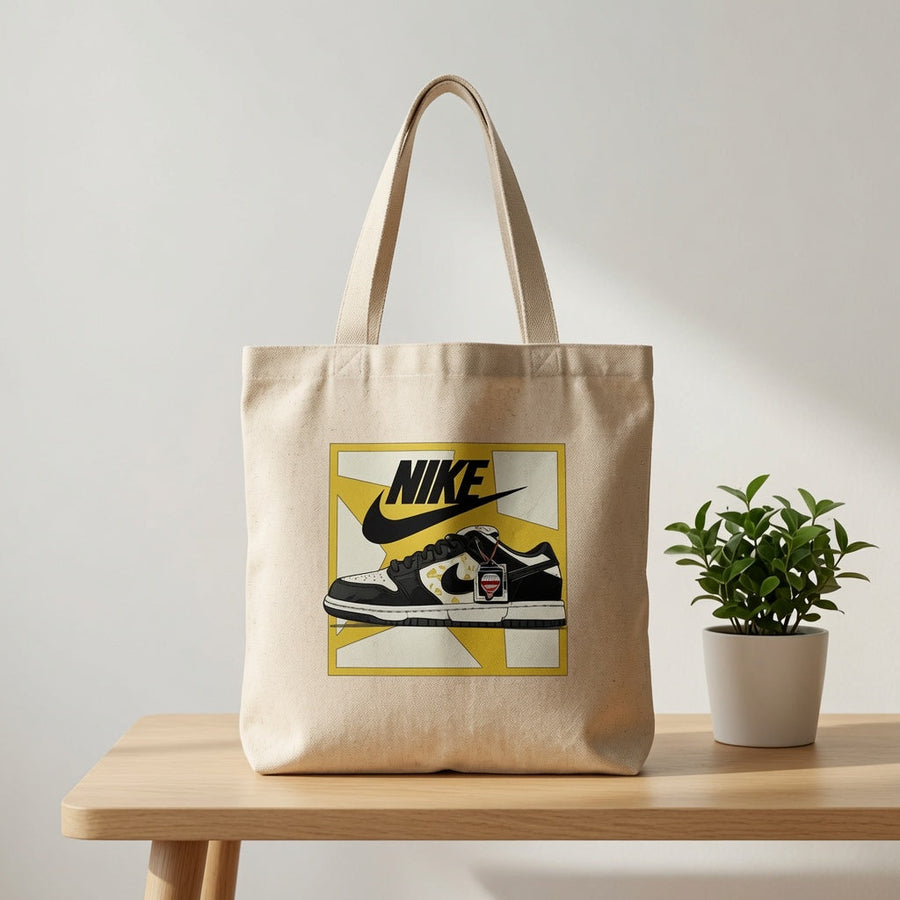 Black & Yellow Framed Sneaker Canvas Tote Bag - Graphic Low-Top Streetwear Shoulder Bag