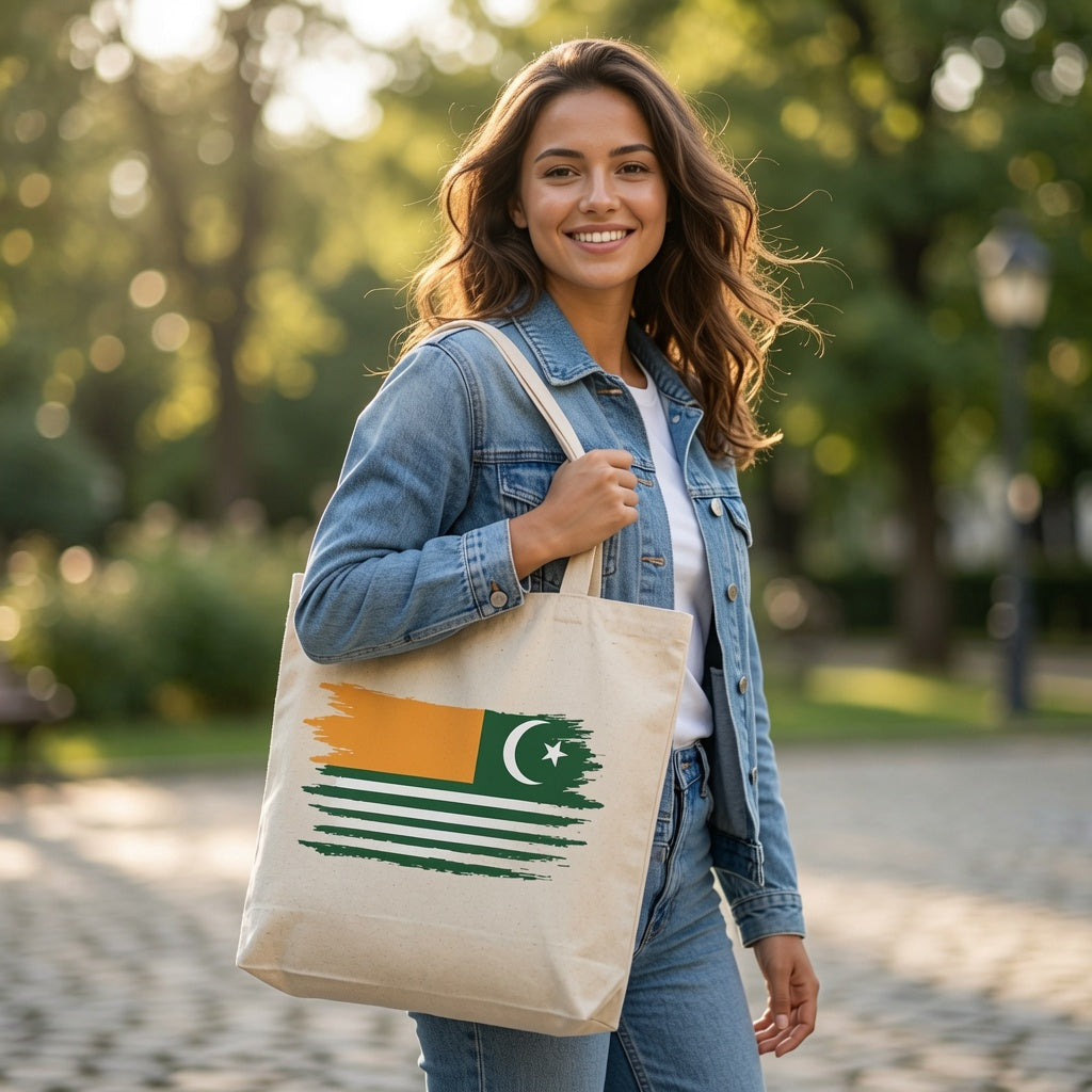 Azad Kashmir Flag Brush Stroke Canvas Tote Bag – Kashmiri Pride & Cultural Heritage Tote