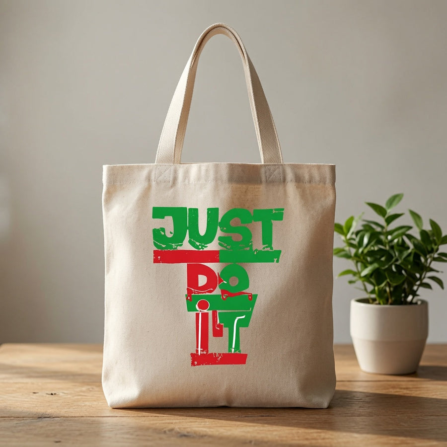 Stencil Graphic Canvas Tote Bag | Bold Red & Green Cotton Tote