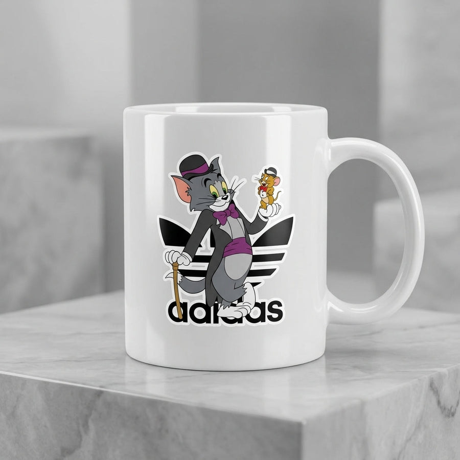 Classic Cat and Mouse Fancy Tuxedo Sports Brand Waterproof Vinyl Sticker - Funny Cartoon Mashup Graphic Decal for Laptops, Mugs