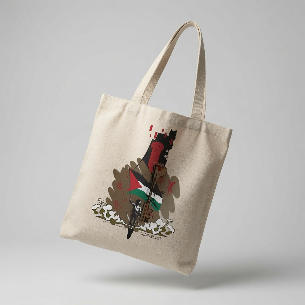 Palestine Map & Key of Return Canvas Tote Bag – Freedom & Heritage Tote Bag