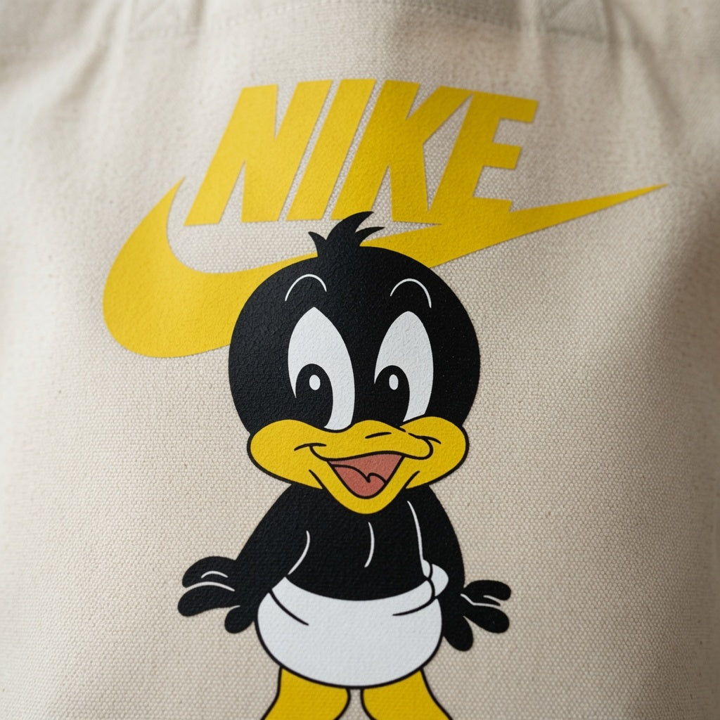 Cute Baby Daffy Duck Yellow Nike Swoosh Cotton Canvas Tote Bag