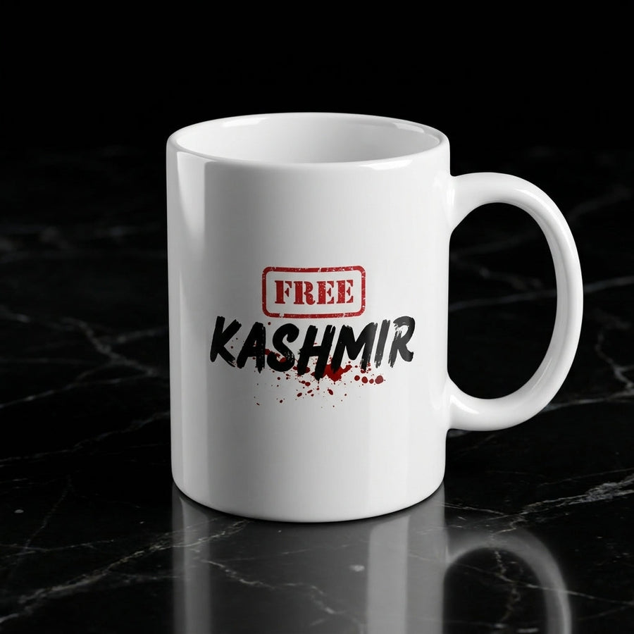 Free Kashmir Stamp Typography Graphic Ceramic Cup – High-Quality Printed Tea & Coffee Drinkware