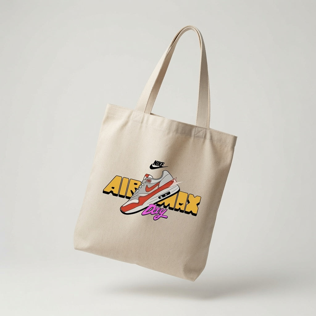 Air Max Day Red & White Sneaker Graphic Canvas Tote Bag - Retro Streetwear Shoulder Bag
