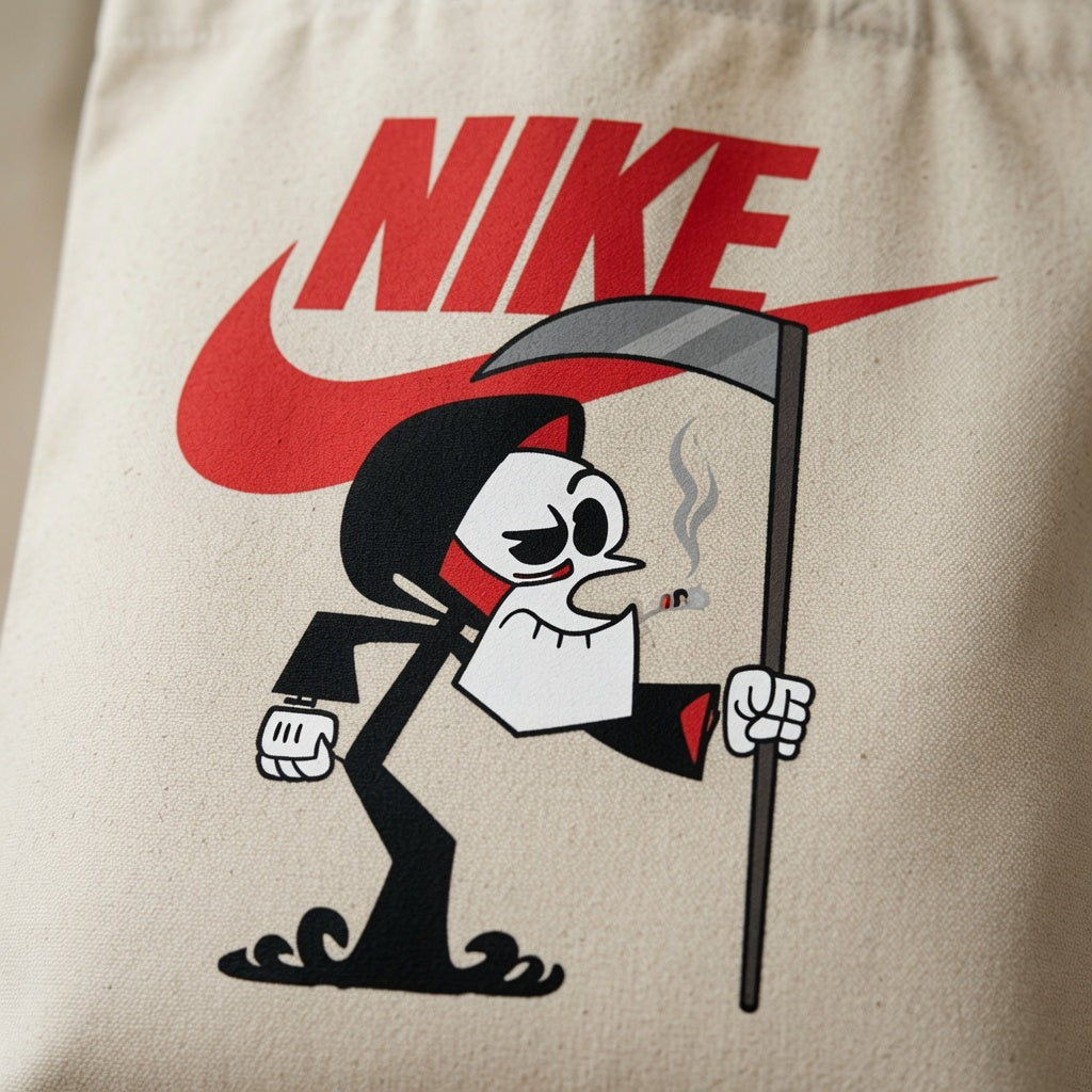 Close-Up Graphic View: Grim Reaper Nike Swoosh Cotton Canvas Tote Bag
