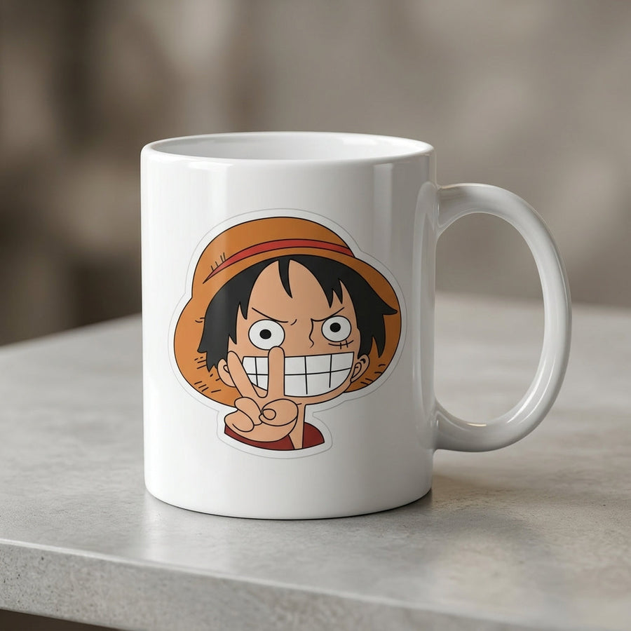 Cute Anime Straw Hat Boy Smiling Peace Sign Waterproof Vinyl Sticker - Premium Character Graphic Decal for Laptops, Water Bottles, Mugs, Cars & Skateboards