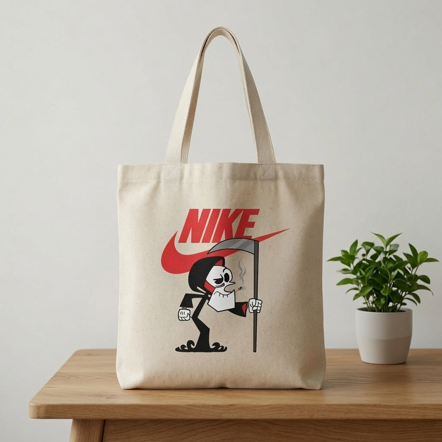 Close-Up Graphic View: Grim Reaper Nike Swoosh Cotton Canvas Tote Bag