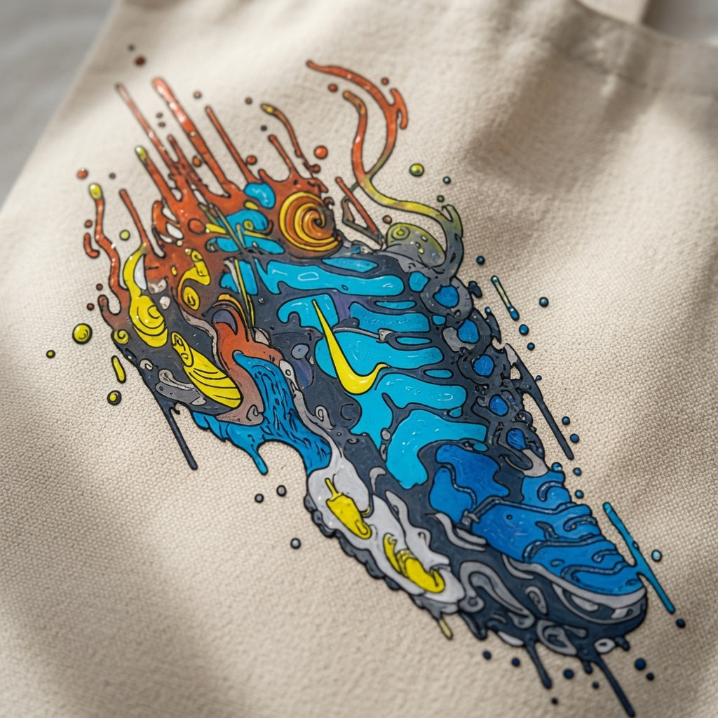 Psychedelic Splash Sneaker Graphic Canvas Tote Bag - Abstract Colorful Streetwear Shoulder Bag