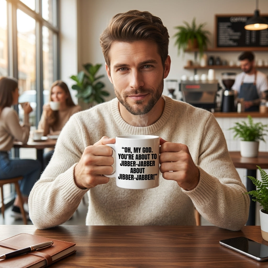 Oh My God You're About To Jibber-Jabber Funny Ceramic Coffee Mug - Hilarious Sarcastic Office Humor Drinkware Cup (11oz)