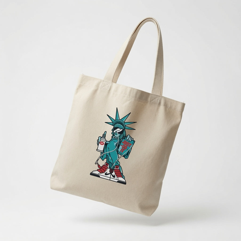 Statue of Liberty Street Art Graphic Canvas Tote Bag - Graffiti & Sneakers Urban Shoulder Bag