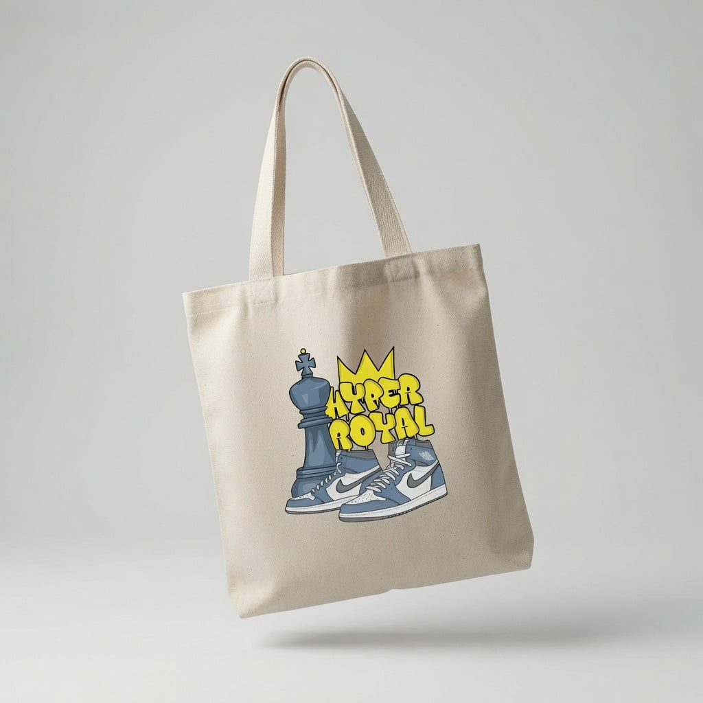Hyper Royal Sneakerhead Graphic Canvas Tote Bag - Crown & Chess Design