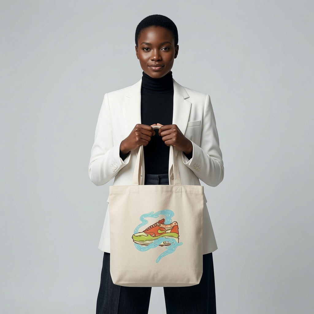Smoky Waves Runner Sneaker Graphic Canvas Tote Bag - Abstract Surreal Streetwear Shoulder Bag