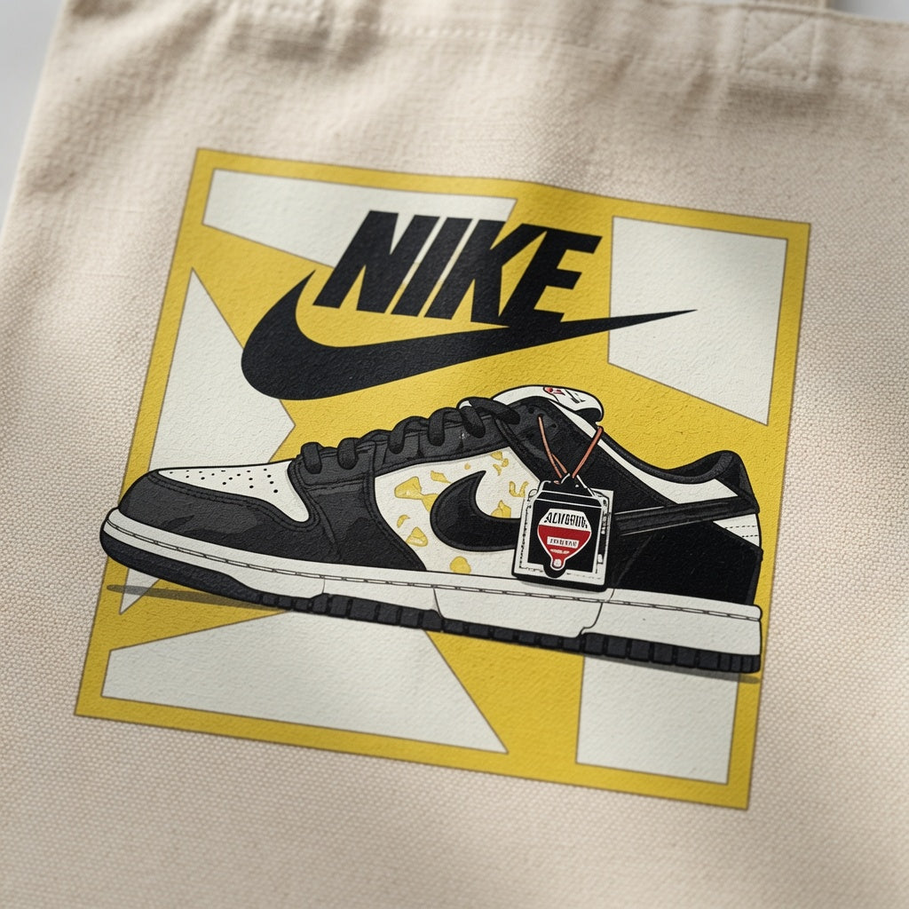 Black & Yellow Framed Sneaker Canvas Tote Bag - Graphic Low-Top Streetwear Shoulder Bag