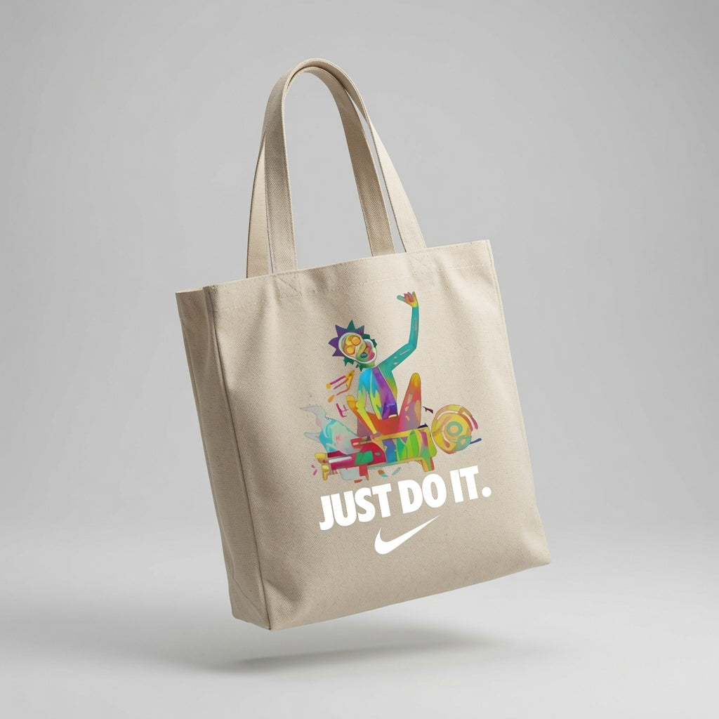 Psychedelic Rick Parody Canvas Tote Bag - Trippy Sci-Fi Art Handbag