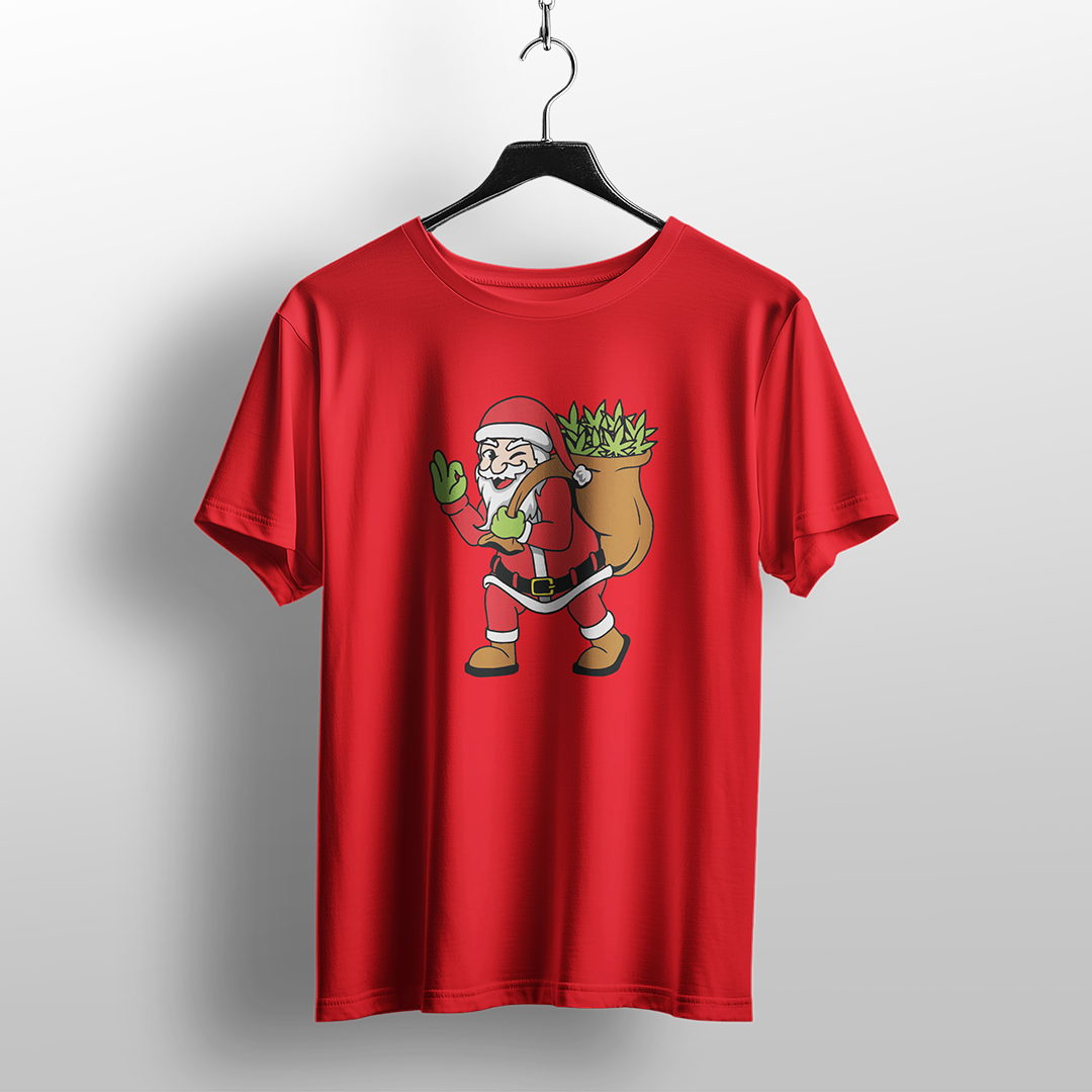 Santa With Weed Sack Christmas T-Shirt