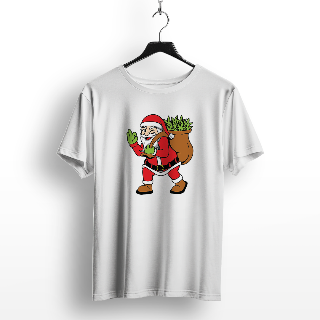 Santa With Weed Sack Christmas T-Shirt