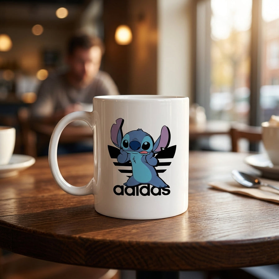 Adidas Inspired Cute Blue Alien Stitch Waterproof Vinyl Sticker - Funny Cartoon Trefoil Graphic Decal for Mugs