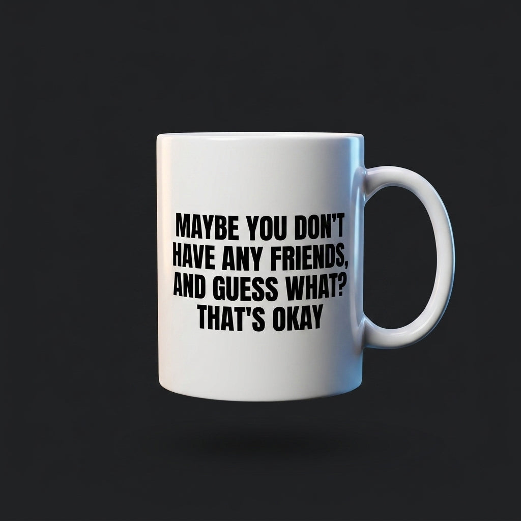 Maybe You Don't Have Any Friends That's Okay Funny Ceramic Coffee Mug - Hilarious Introvert Humor Sarcastic Drinkware Cup (11oz)
