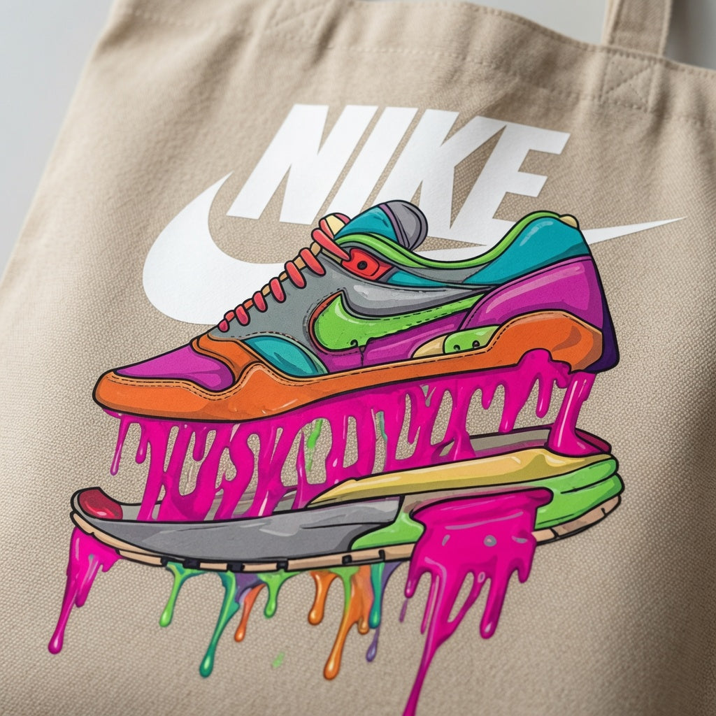 Dripping Sneaker Graphic Canvas Tote Bag - Colorful Streetwear Pop Art Shoulder Bag